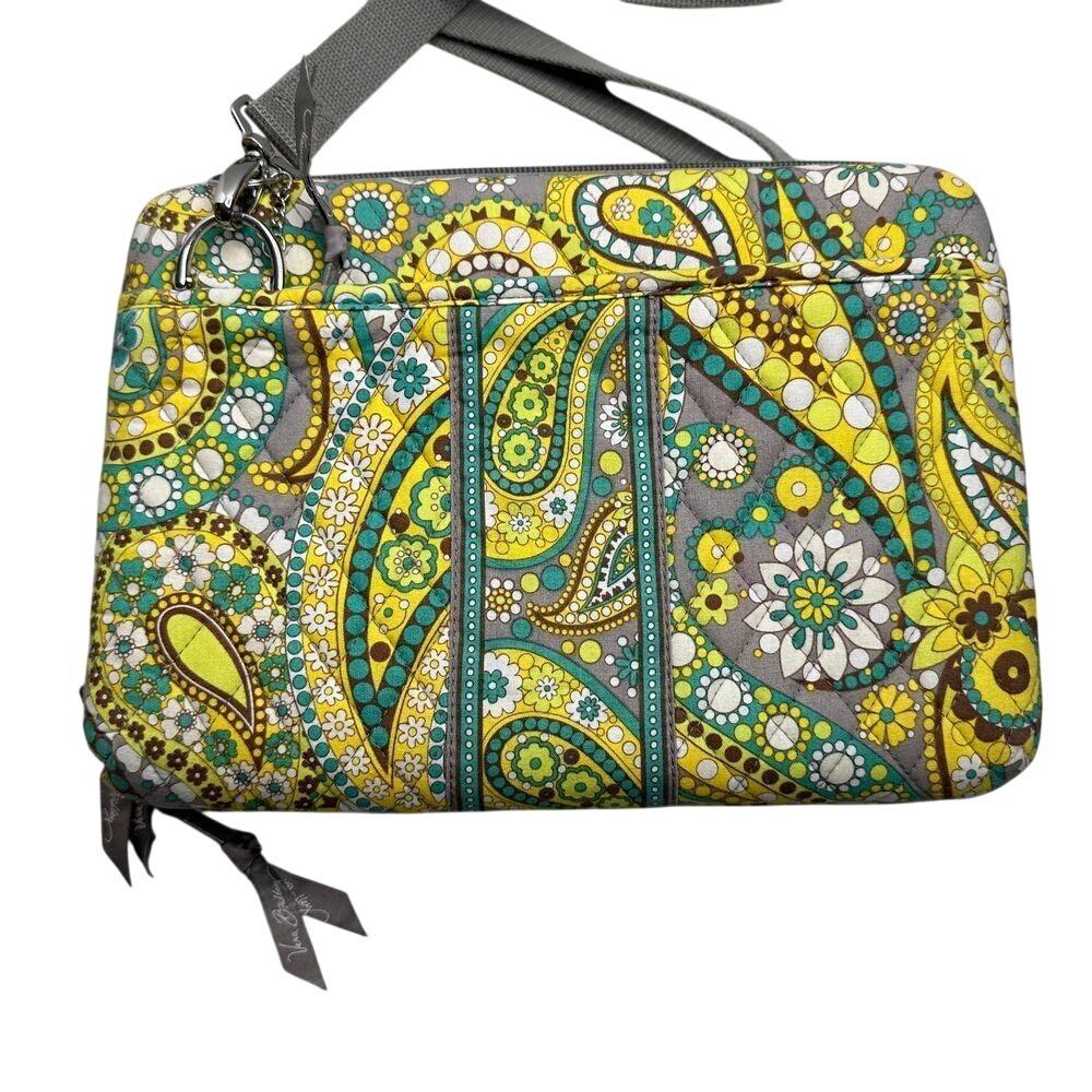 Vera Bradley Sun Valley Paisley Quilted Crossbody Tablet Bag Yellow Teal Grey